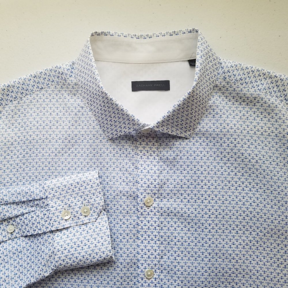 Zachary Prell Micro Air Plane Allover Print Button Front L/S Shirt Men's Large